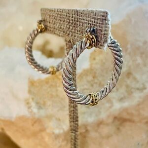 Classic Twisted Silver Rope with Gold Granulation Hoop Earrings